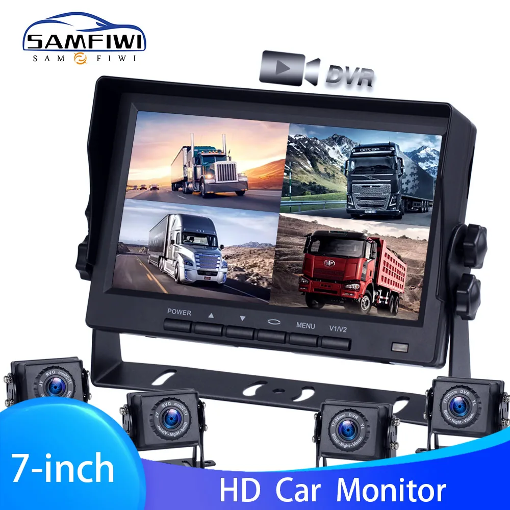 

HD AHD 7 Inch Car 4CH DVR Video input Recorder Monitor With MP5 Features for Front Rear Side View Camera Quad Split IPS Screen
