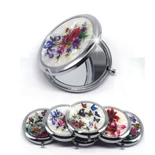 Компактное Карманное мини-зеркало для макияжа с цветами и бабочками, бамбуковое металлическое портативное двустороннее складное зеркало для макияжа, винтажные косметические зеркала