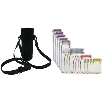 

6 Pack 18 Oz Neoprene Glass Water Bottle Cooler Sleeve with 70 Pcs Mason Jar Bags Snack Sandwich Bags Reusable Bags