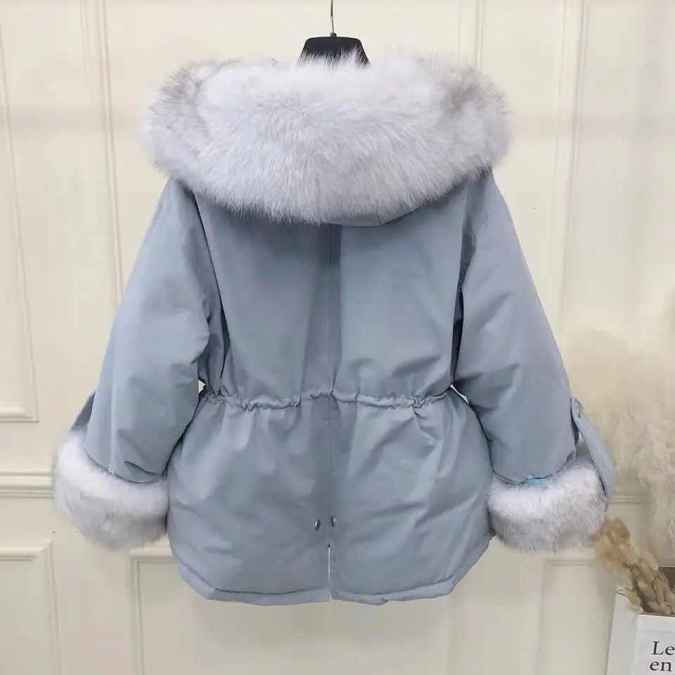 Распродажа женская зимняя куртка пуховик из лисьего меха новая Корейская с