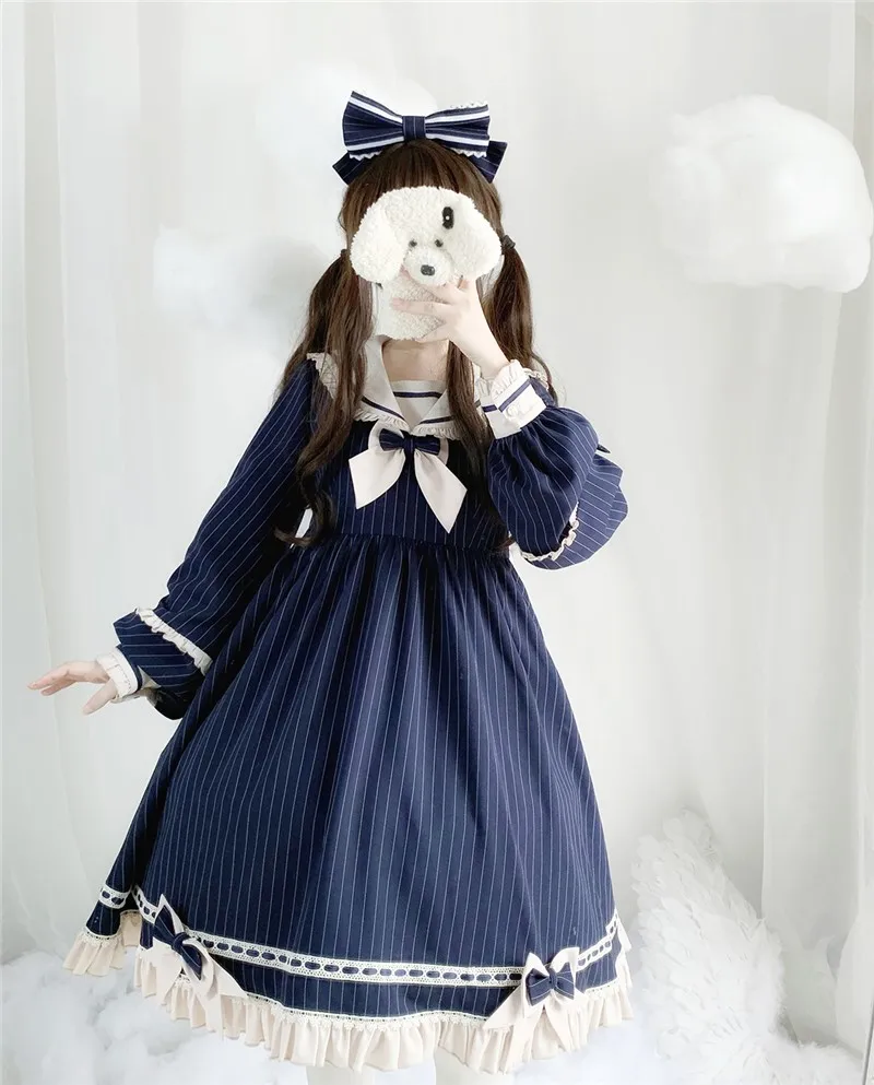 Lolitas estilo luz azul profundo lolita gola