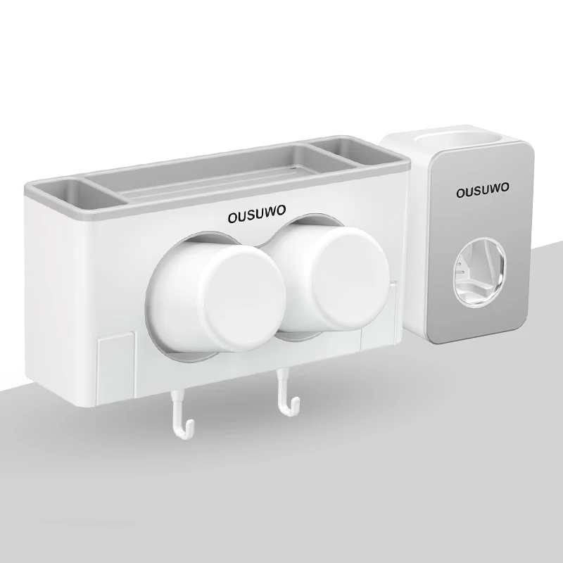 Gray 2Cups Squeezer Аксессуары для ванной комнаты настенное крепление пара зубная щетка держатель набор автоматический дозатор для зубной пасты стойка для домашних запасов с чашками - Цвет: Gray 2Cups Squeezer