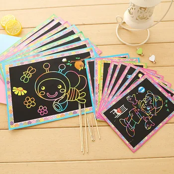 

10pcs Child Magic Scratch Art Paper Magic Painting Paper Drawing Stick Painting Cards Early Educational Learning Drawing Toys