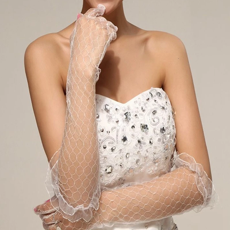 Женские кружевные свадебные перчатки из тюля белого или кремового цвета для взрослых, дешевые свадебные аксессуары для невесты, Barato Accessoire Mariage