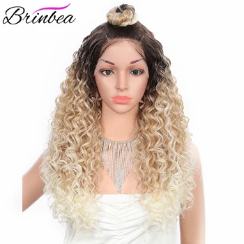 

Brinbea 22'' Synthetic Lace Front Wigs with Baby Hair Pre-Braided High Bun Water Wave Long Loose Curly Swiss Wig for Black Women