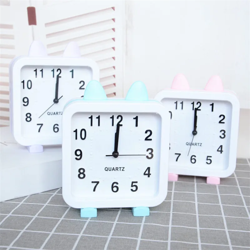 

Cartoon Creative Small Alarm Clock Square Office Desktop Mute Clock Student Bedroom Bedside Alarm Clock Table Watch Kids Gift