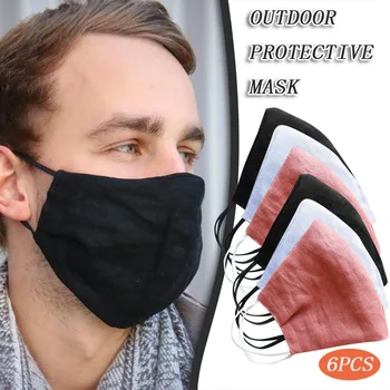 

6PC Natural Linen Adult Windproof Foggy Haze Face Mask Mouth Caps Breathable Cloth Face Mask Reusable Mouth Mas