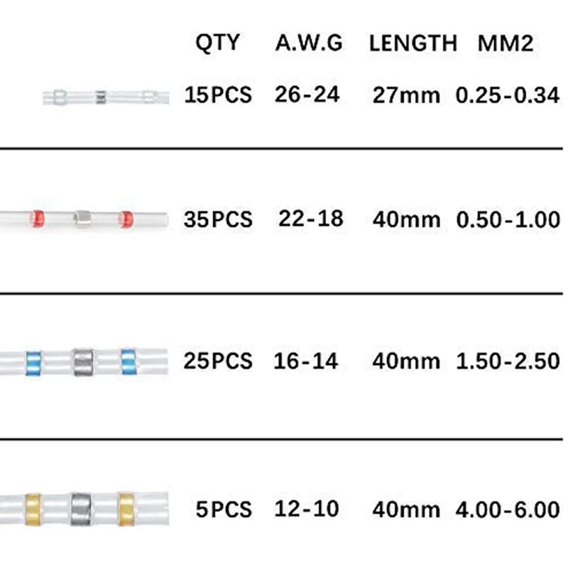 55 шт. припоя уплотнения провода разъем, припой уплотнение термоусадочные стыковые разъемы, водонепроницаемый Электрические сливочные клеммы провода сращивания для