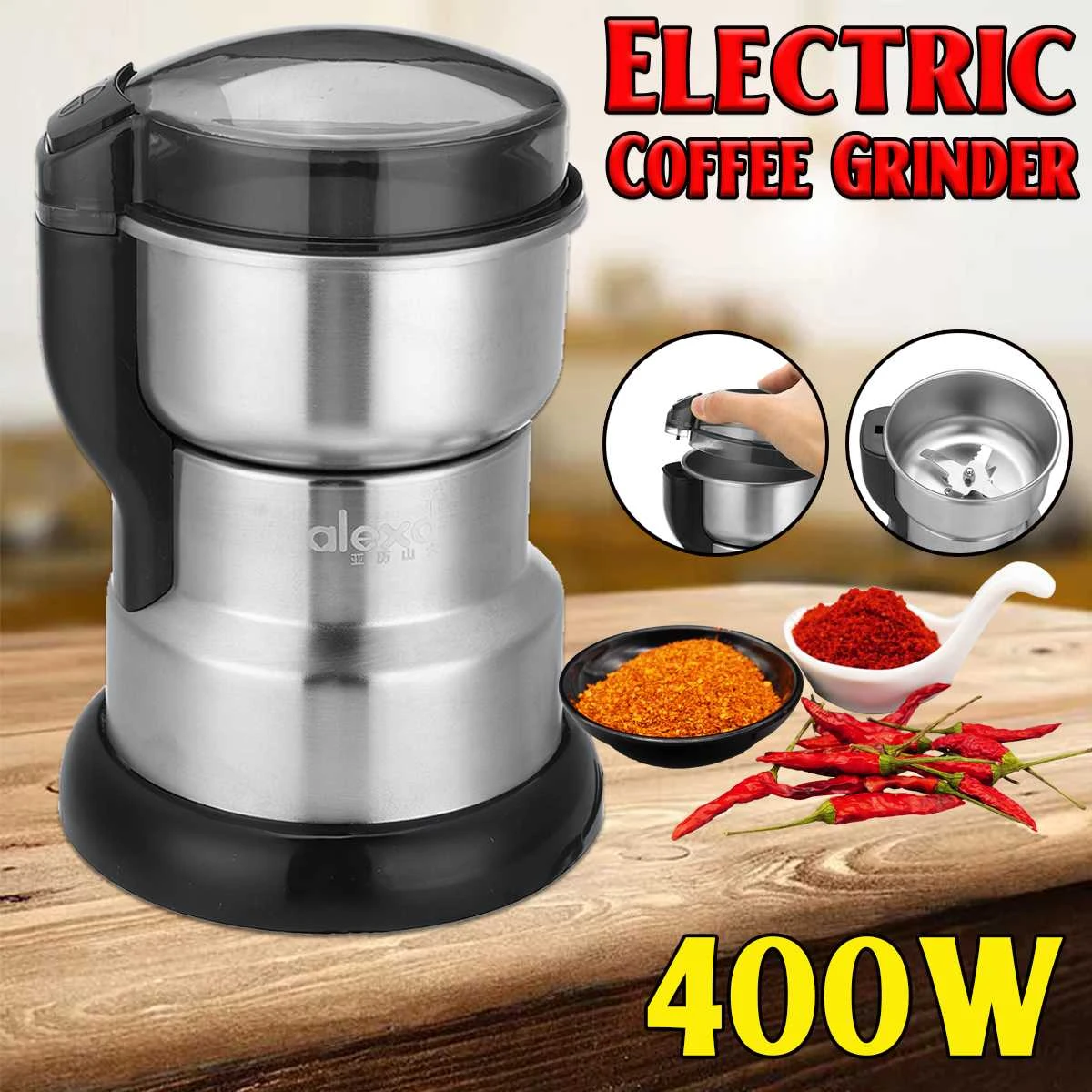 400w Electric Coffee Grinder Salt Pepper Beans Spices Nut Seeds Bean