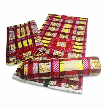 

New Red stripe design African Golden Wax Fabric Cotton Anakar Tissu Fabric 6yards Gold Powder Wax Y1020-18