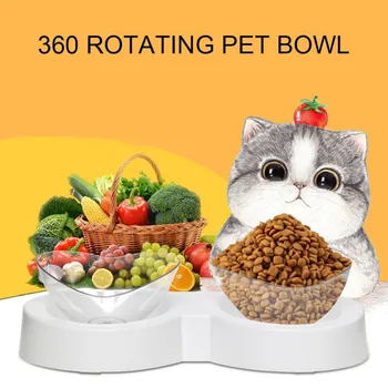 

Pet 360 Degree Rotation Protection Cervical Spine Eating And Drinking Cat Bowl White Single Bowl