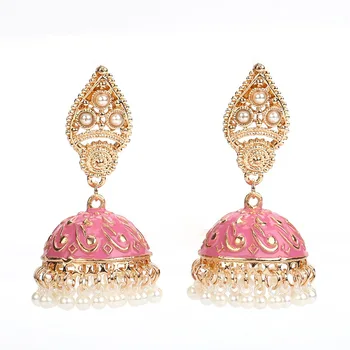 

2020 Indian Gold Handmade Bead Engraved Flower Jhumki Jhumka Thailand Piercing Earrings Korean Fashion Party Jewelry Bijoux