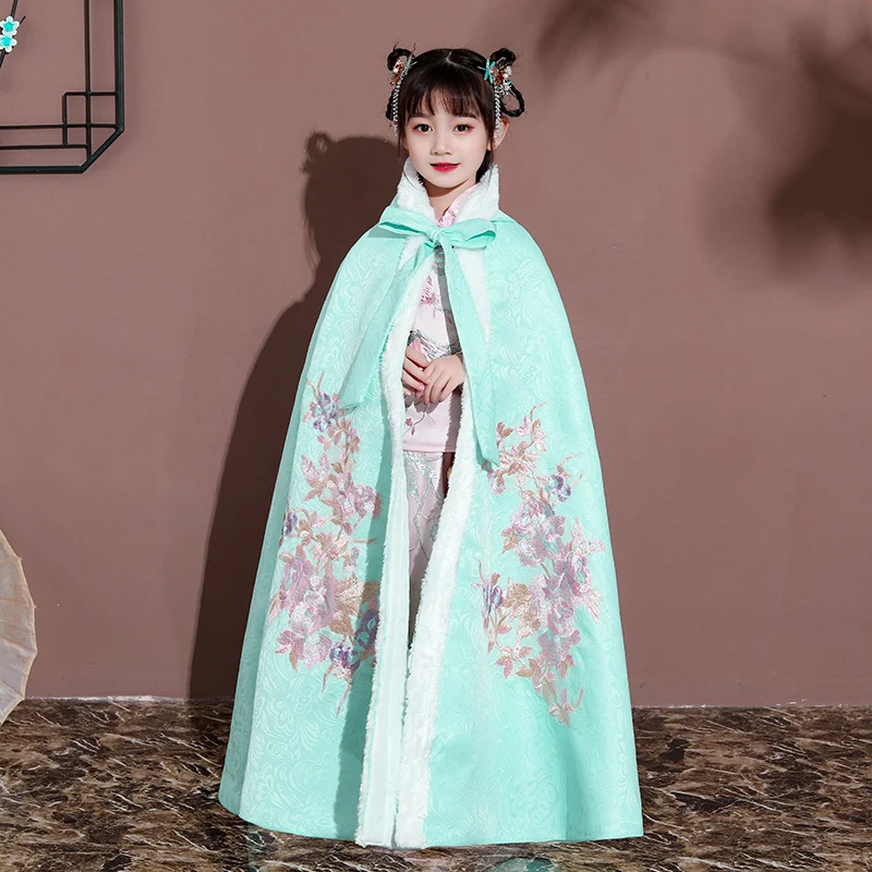 Hanfu/накидка для девочек; Новинка; длинный плащ с вышивкой в китайском стиле; детская Мантия в древнем стиле; детская одежда на год; сохраняющая тепло - Цвет: 1