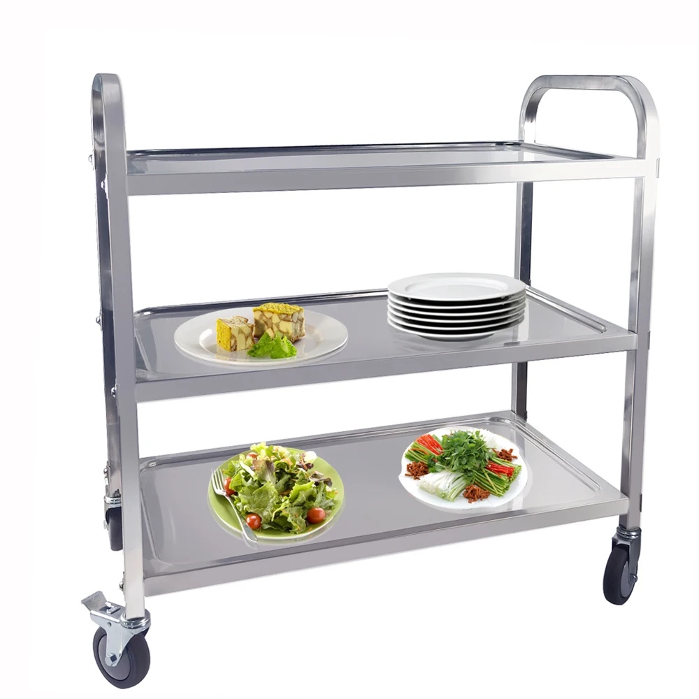 

4 Size Stainless Steel Kitchen Hotel Serving Trolley Cart Catering Rolling Utility Cart Shelf Transport Saving Storage Rack