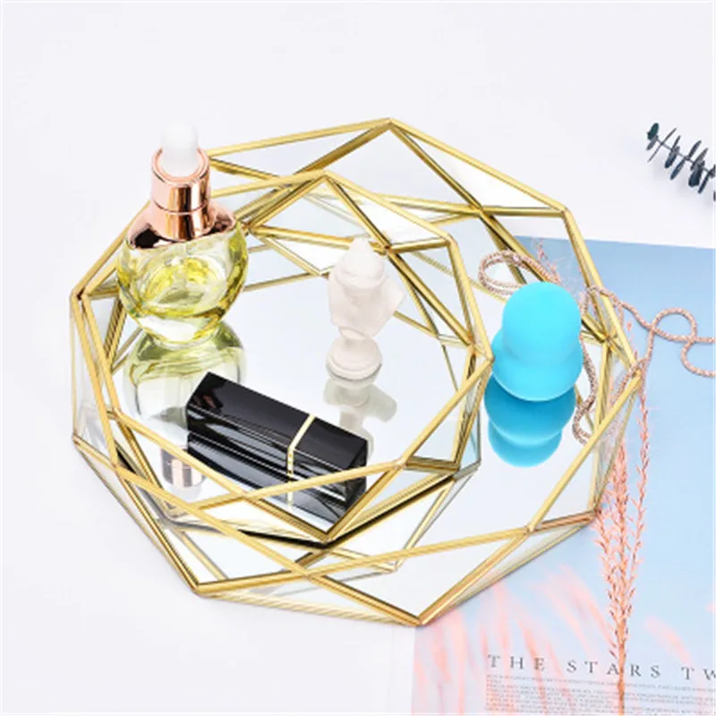 

Ins Nordic Golden Western Cake Dessert Plates Geometric Round Glass Plate Cosmetic Jewelry Storage Tray Home Decoration Supplies
