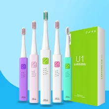Lansung звуковая зубная щетка 4 сменные головки USB перезаряжаемая звуковая зубная щетка 2 минутный таймер цветная