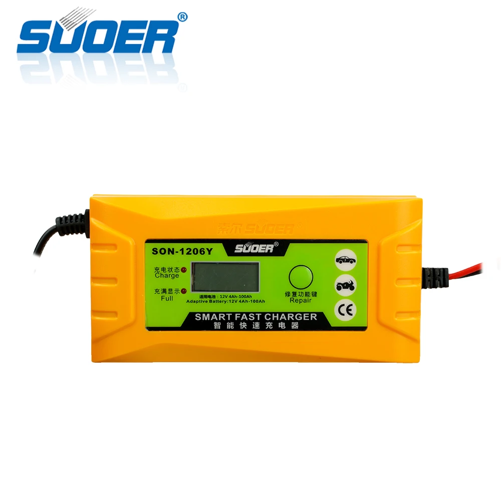 Suoer【 Батарея Зарядное устройство 】 три pase свинцово кислотный быстро 6A 12V (SON