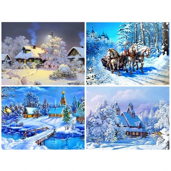 

5D Diamond Painting Winter Nature Cross Stitch Mosaic Picture Of Rhinestones Diy Diamond Embroidery Full Set Snow Scenery Decor