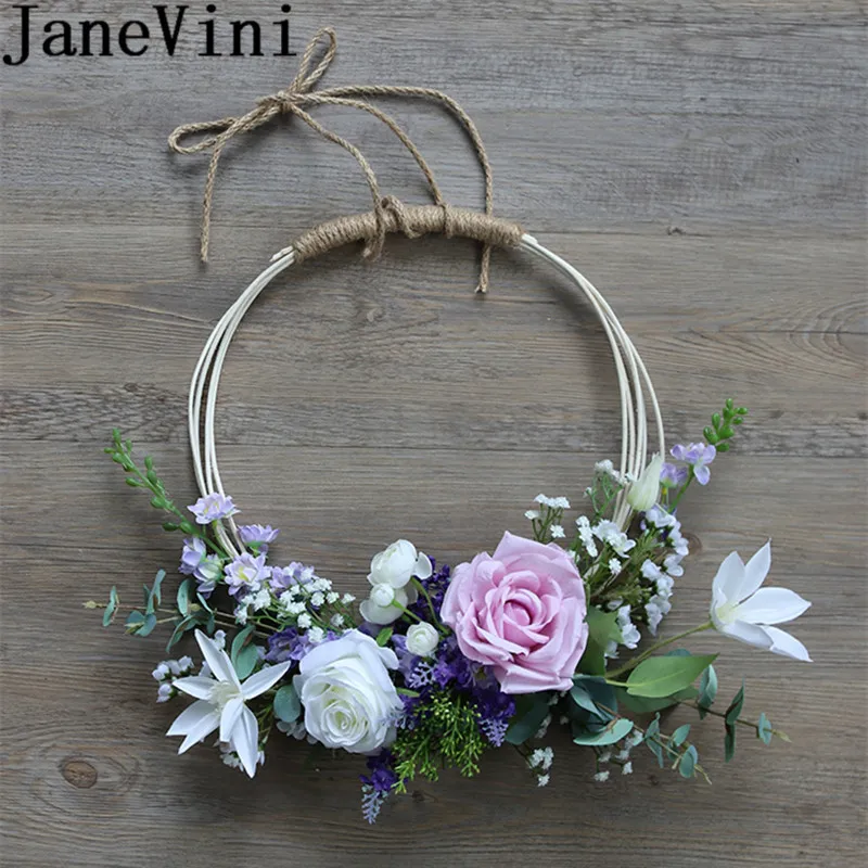 JaneVini белый фиолетовый розы свадебный веночек Искусственный Лаванда Свадебные цветы Свадебные аксессуары для букетов Lei защитный щит