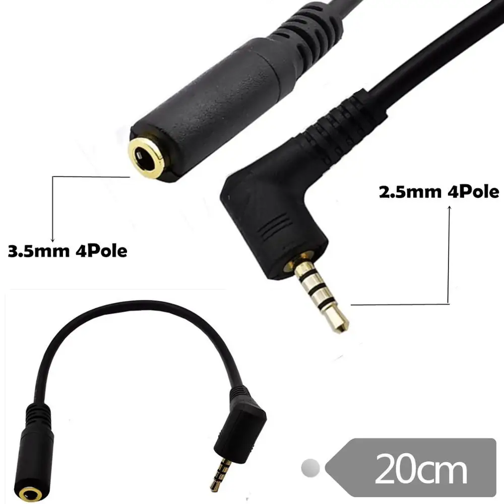 1pc 2.5mm 4 pole Male Plug To 3.5mm 4 pole Female Jack Audio Stereo Headphone Earphone Converter Cable Adapter 20cm 3 5mm stereo 4 pole right trrs angle 90 degree male plug solder headphone jack audio adapter connector