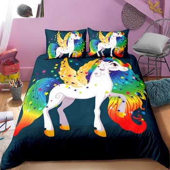 

Teens Bedding Set Colorful Hair Stars Print Cartoon Duvet Cover Set Twin Full Queen King Size Home Comforter Set with Pillowcase