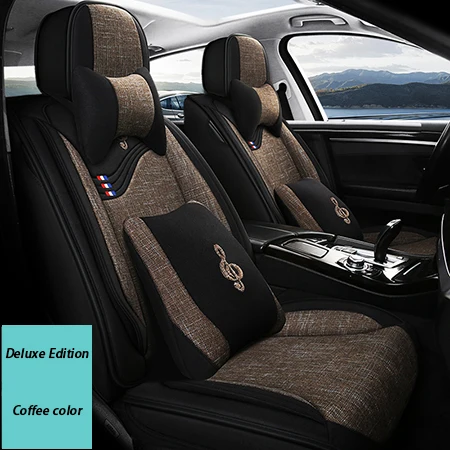 Deluxe universal flax car seat cover For ssangyong kyron korando actyon rexton for suzuki jimny sx4 baleno grand vitara car seat - Название цвета: Coffee deluxe