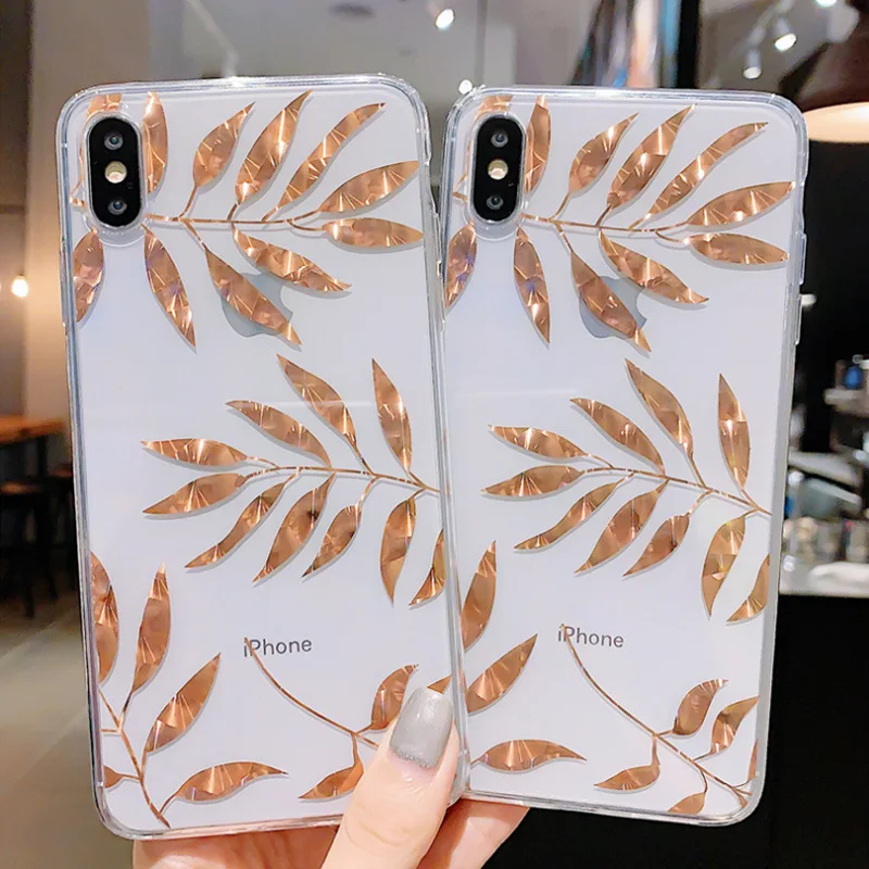 US $131.52 50PcsLot Phone Case For IPhone XR 12 Mini 11 Pro Max X XS Max 6 7 8 Plus Gold Leaves Transparent Silicone Cover For IPhone SE2