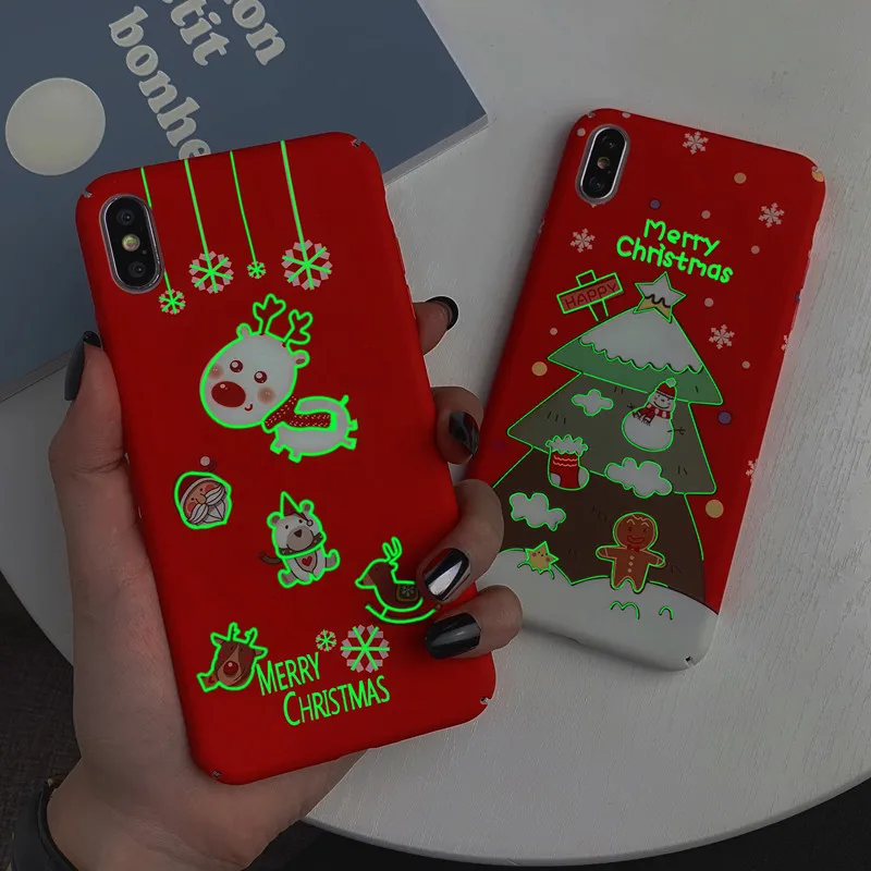 NJIEER светящийся Рождественский чехол для iPhone X XS XR Xs Max мультфильм лось Санта