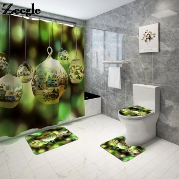 

Europe Christmas Bath Mat Shower Curtain Set Bathroom Carpet Rugs Toilet Floor Mat Bath Rug Set Christmas Home Decor Bath Mat
