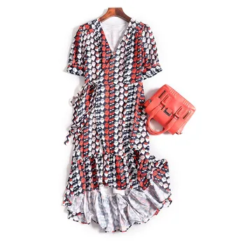 

New v neck side with curved hem before short after five minutes long sleeve dress