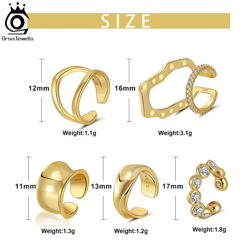 Rinntin 925 Sterling Silver Rich 1Pcs Trendy Huggies Ear Cuff Non-Piercing Clip on Earrings for Women Girls Jewelry CL13