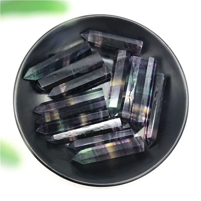1pc Natural Rainbow Fluorite Quartz Crystal Point Healing Hexagonal Stone Wand Decoration Stones and Minerals | Дом и сад