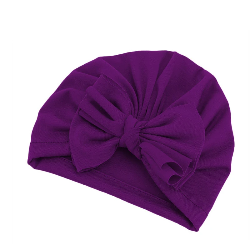 11 Dark Purple Милая хлопковая детская чалма, шапка с бантом, 9 цветов, шапка для новорожденного, головные уборы для младенцев, шапочка для душа, подарок на день рождения, реквизит для фотосессии - Цвет: 11 Dark Purple