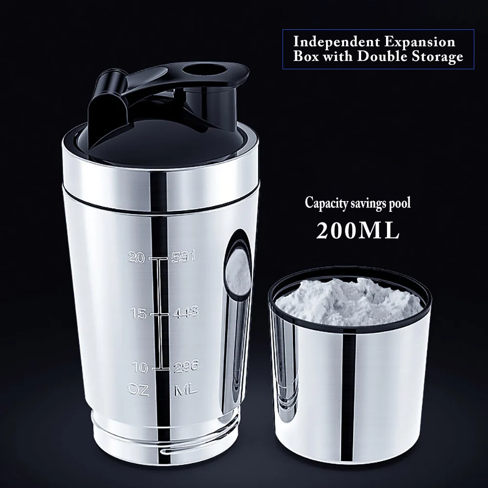 Shaker Bottle With Storage For Powder,stainless Steel Shaker