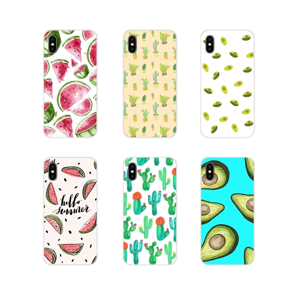 

Soft Transparent Shell Case Summer Avocado watermelon Cactus For Samsung Galaxy S2 S3 S4 S5 Mini S6 S7 Edge S8 S9 S10E Lite Plus