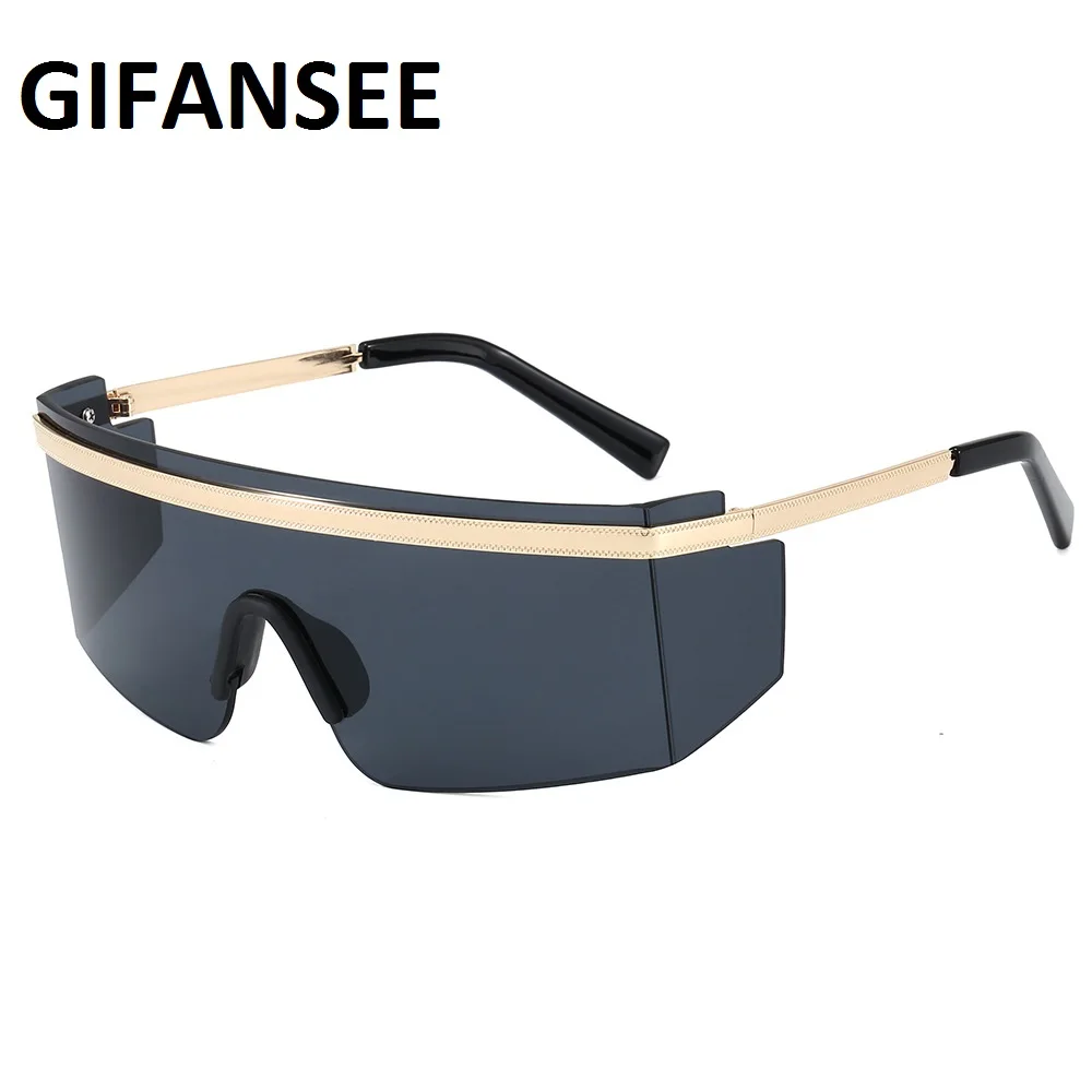 

GIFANSEE Rimless square sunglasses oversized One-Pieces flat top Clear lens Brand designer fashion luxury eyewear shades women