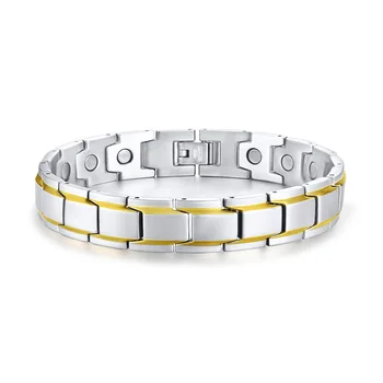 

Classic man gift matte finishes gold silver color charm cuff bangle stainless steel jewelry male magnet bracelet for men
