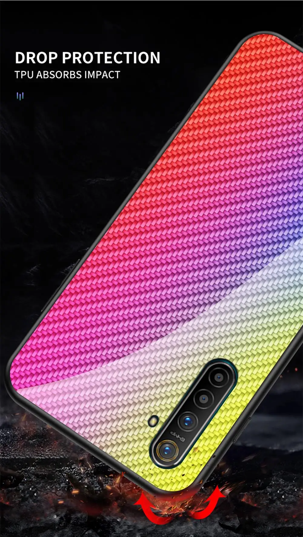 Tempered Glass Case For OPPO Realme X2 Case Luxury Carbon Solder Texture Case For Realme X2 Fashion Gradation Phone Cover