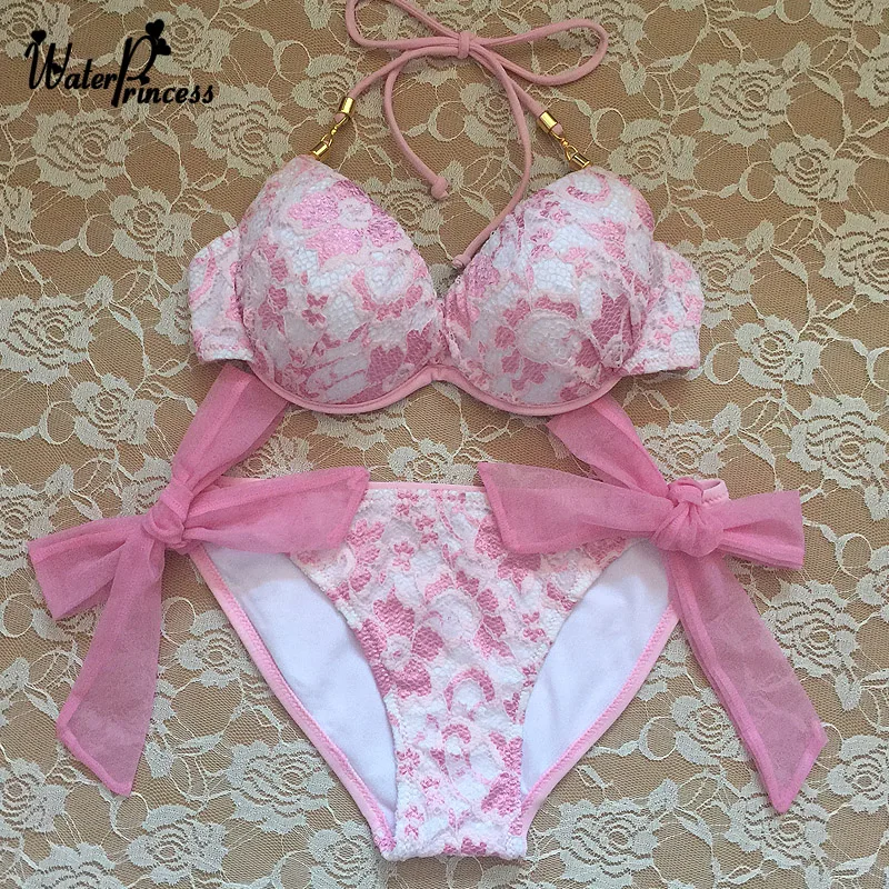 Сексуальные бикини женский купальник лето 2019 розовый кружевной купальный костюм
