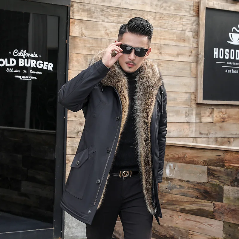 

First Send Overcome Winter Long Fund America Racoon Dog Inner Tank Nick Serve Men's Wear Leather And Fur Loose Coat Black 8816
