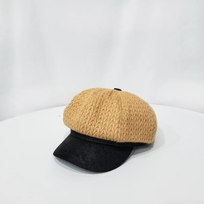 Осенняя и зимняя вязаная восьмиугольная шляпа в стиле ретро, утолщенная и теплая берет живописца