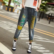 Новинка, женские джинсы с прострочкой, на молнии, большие размеры, свободные, в старом стиле, повседневные штаны, черные джинсы с высокой талией, уличная одежда, A110Z40