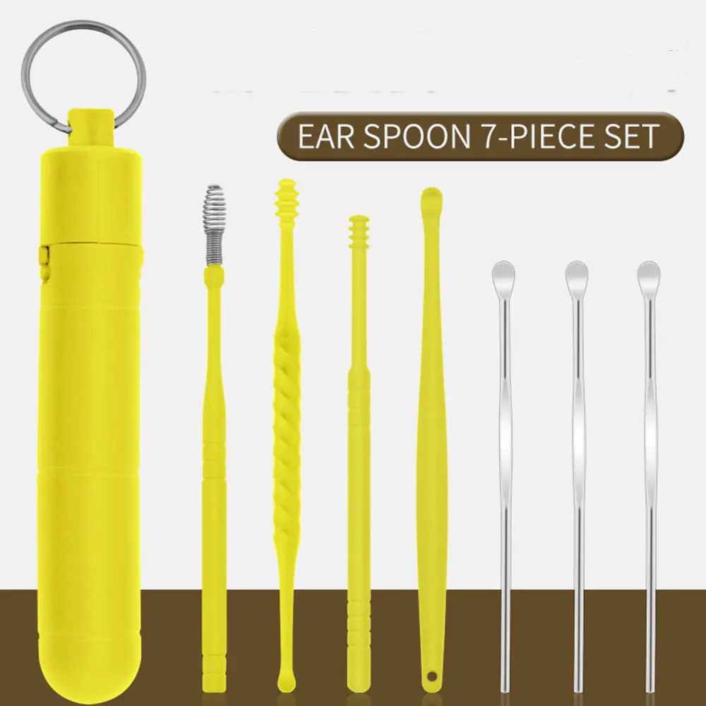 7pcs Ear Wax Removal Kit Stainless Steel Earpick Double-Headed Spiral Spring Cleaner Care For Baby Adults | Красота и здоровье