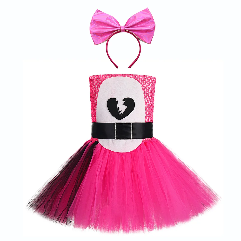 Ярко-Розовые Детские платья с рисунком медведя для девочек; костюм для ролевых игр; праздничная одежда с поясом для девочек на день рождения и две ночи