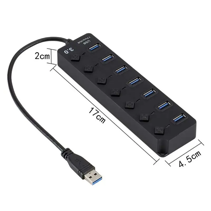 Usb-хаб 3,0 высокоскоростной 4/7 порт USB 3,0 концентратор разветвитель вкл/выкл переключатель с ЕС/США адаптер питания для MacBook портативных ПК D08A