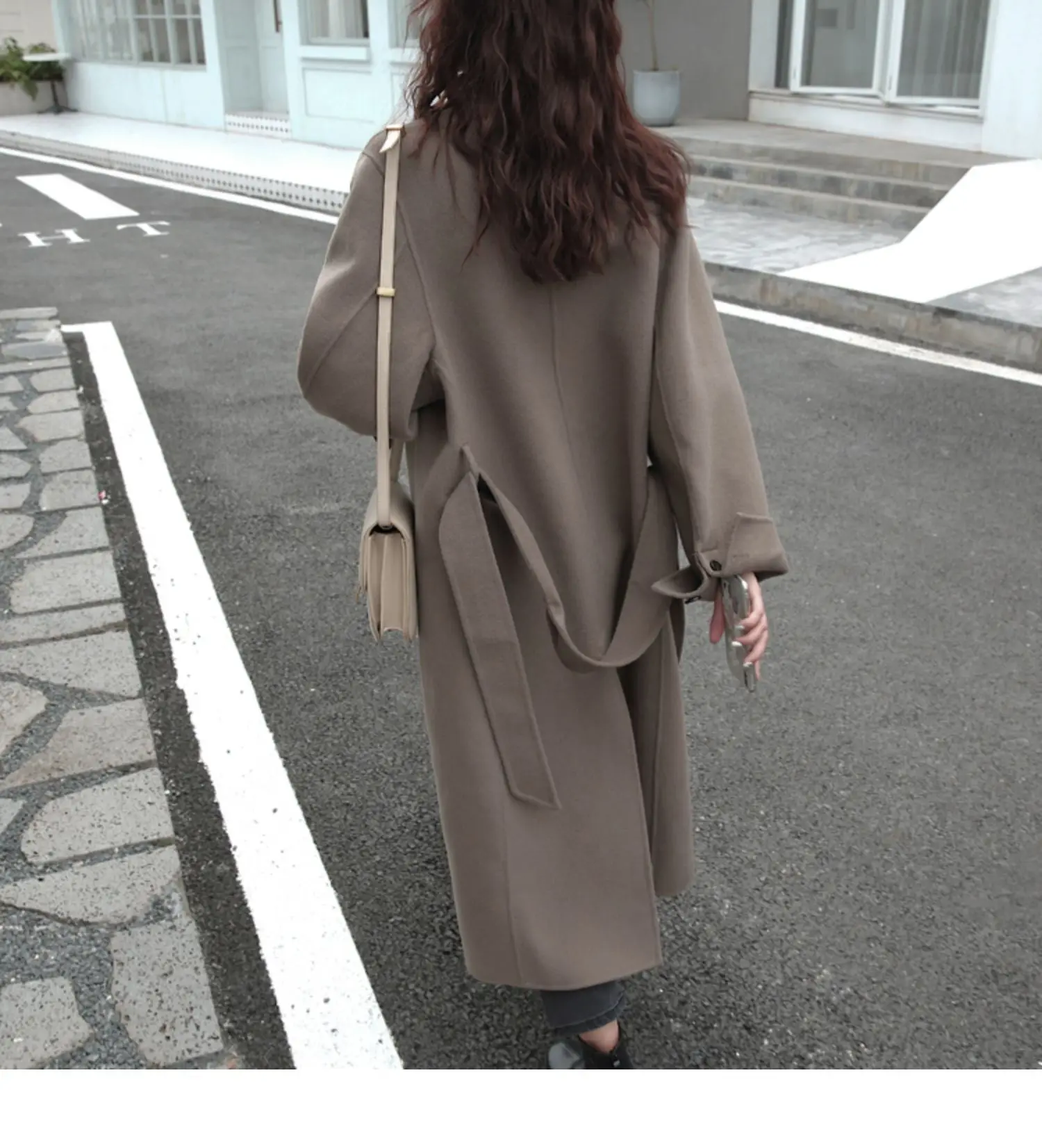 Women Overcoat Outwear Coat Korean Winter Long Loose Cardigans Lace Up Full Sleeve Manteau Femme