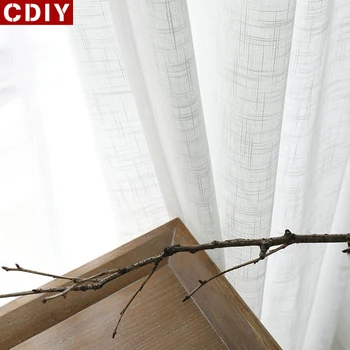 

CDIY Flax Linen Textured Tulle Curtains for Living Room Bedroom Solid Color Sheer Curtain Modern Decoration Voile Drapes Panels