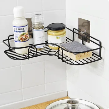 

Punch-Free Firm Shower Kitchen Fitted Wall Storage rack Wrought Iron Bathroom Corner Storage Rack Kitchen Storage Rack Organizer