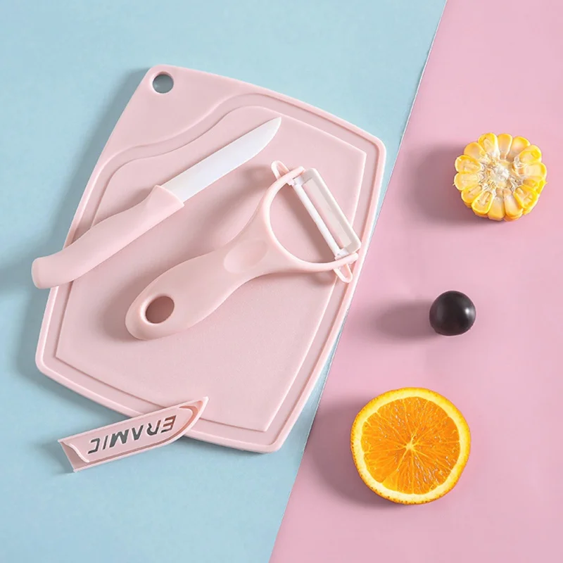 Environmentally Pu Ceramic Knife Set With Fruit/Vegetable Peeler Cutting Board Plastic Chopping Blocks Pink Environmentally Pu Ceramic Knife Set With Fruit/Vegetable Peeler Cutting Board Plastic Chopping Blocks Pink