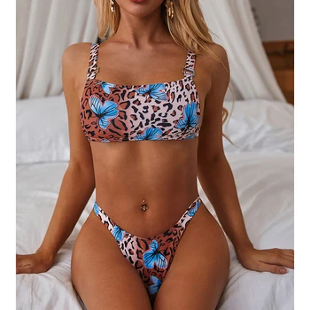 

Swimwear Woman Sexy Print Tube Top Bikini 2020 Women Swimsuit Backless Swimming Suit for Female Thong Bikinis Set Bathing Suit